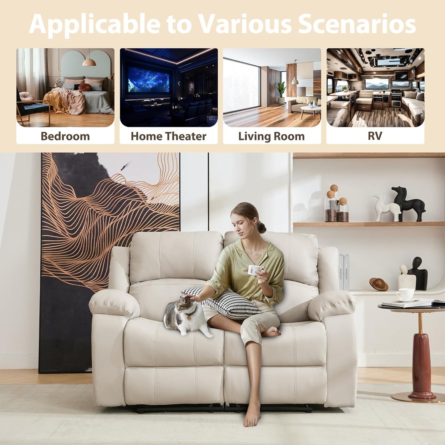 Manual Leather Loveseat Recliner Sofa With Pockets