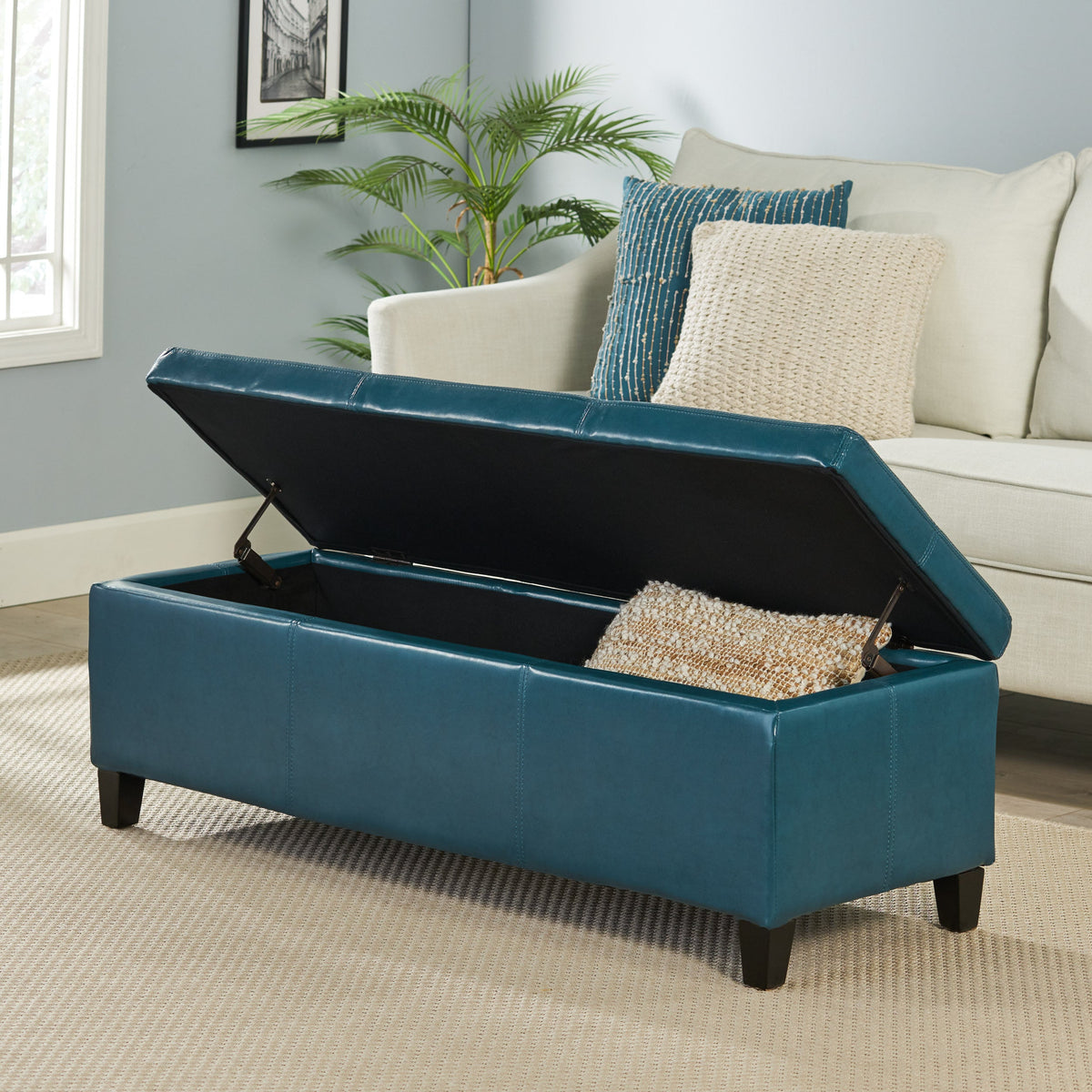 Upholstered PU Leather Storage Ottoman