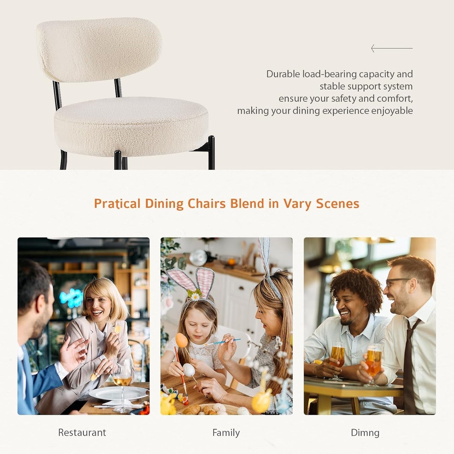 Beige Dining Chairs Set Of 4 With Curved Backrest Design