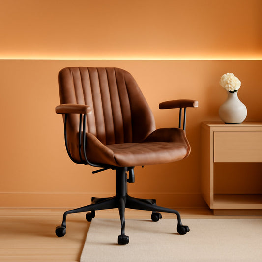 Ergonomic Leather Office Chair Dark Brown Mid Century Modern