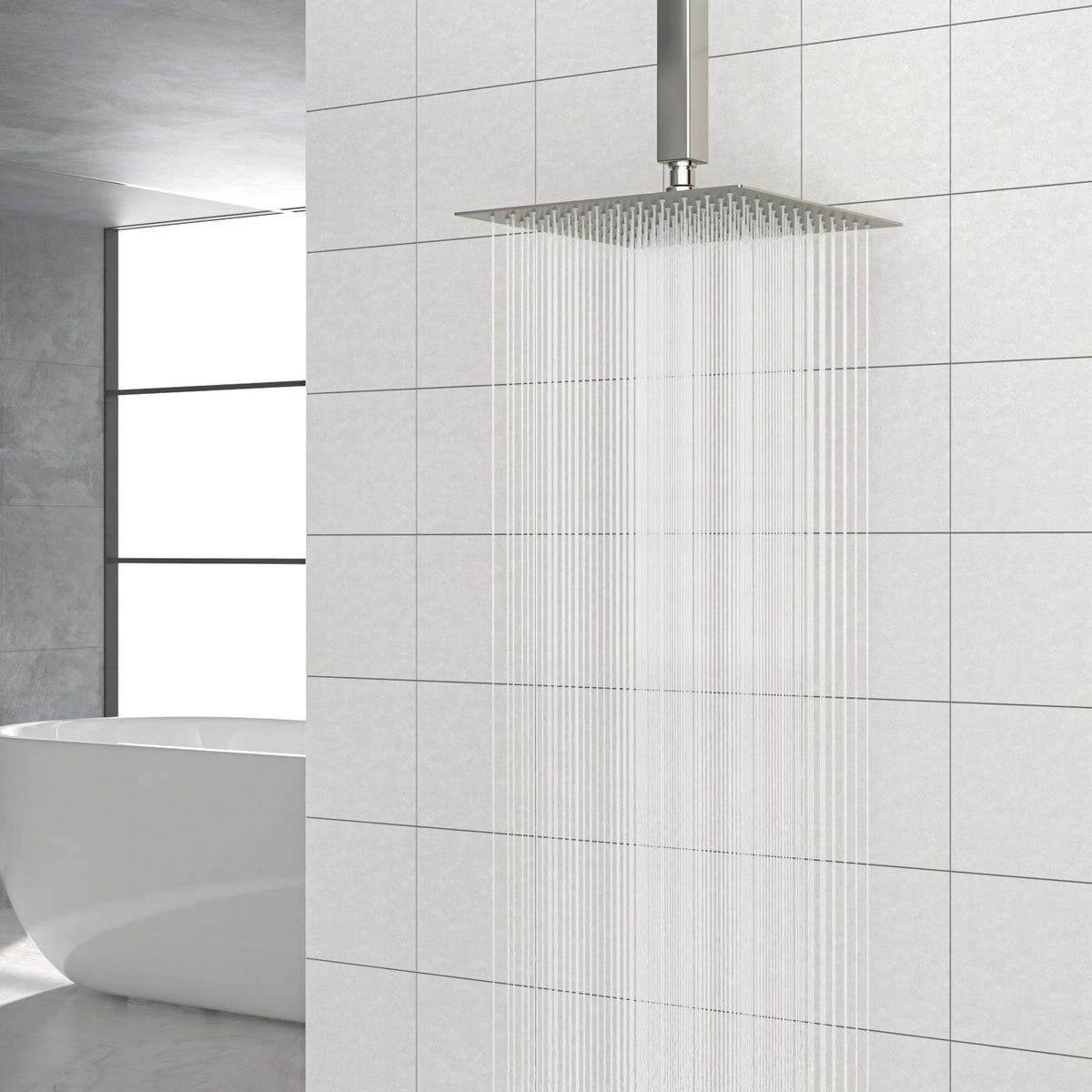 10" Square Rainfall Shower Head, Wall/Ceiling Mounted, Brushed Nickel