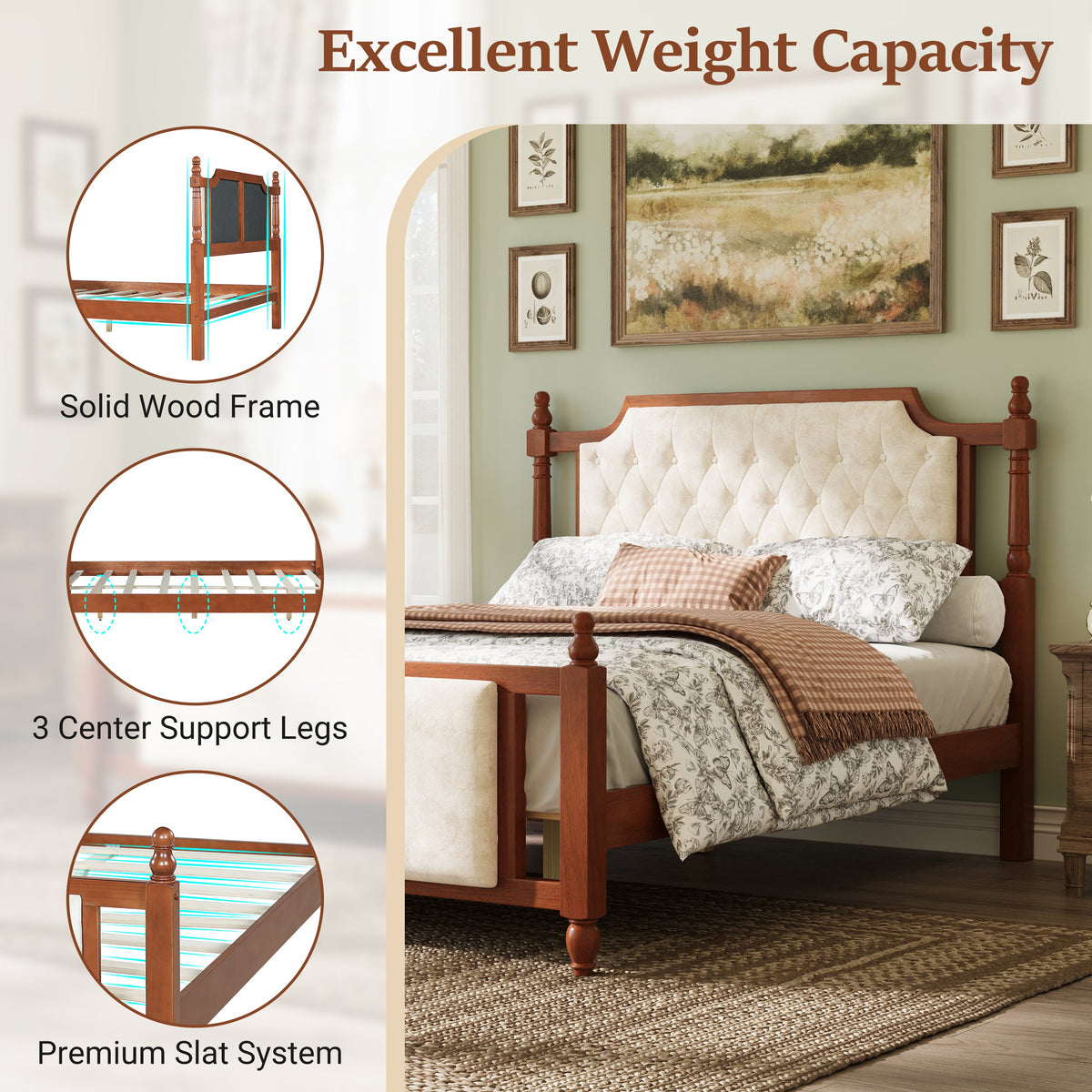 Queen Size Upholstered Platform Bed with Button Tufted Headboard