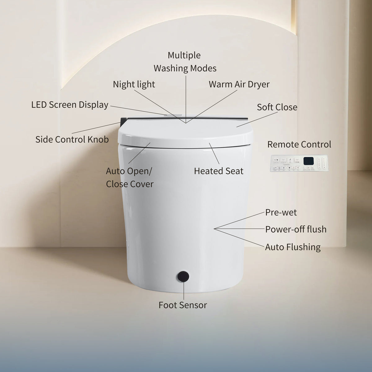 Smart Toilet with Built-in Bidet Seat