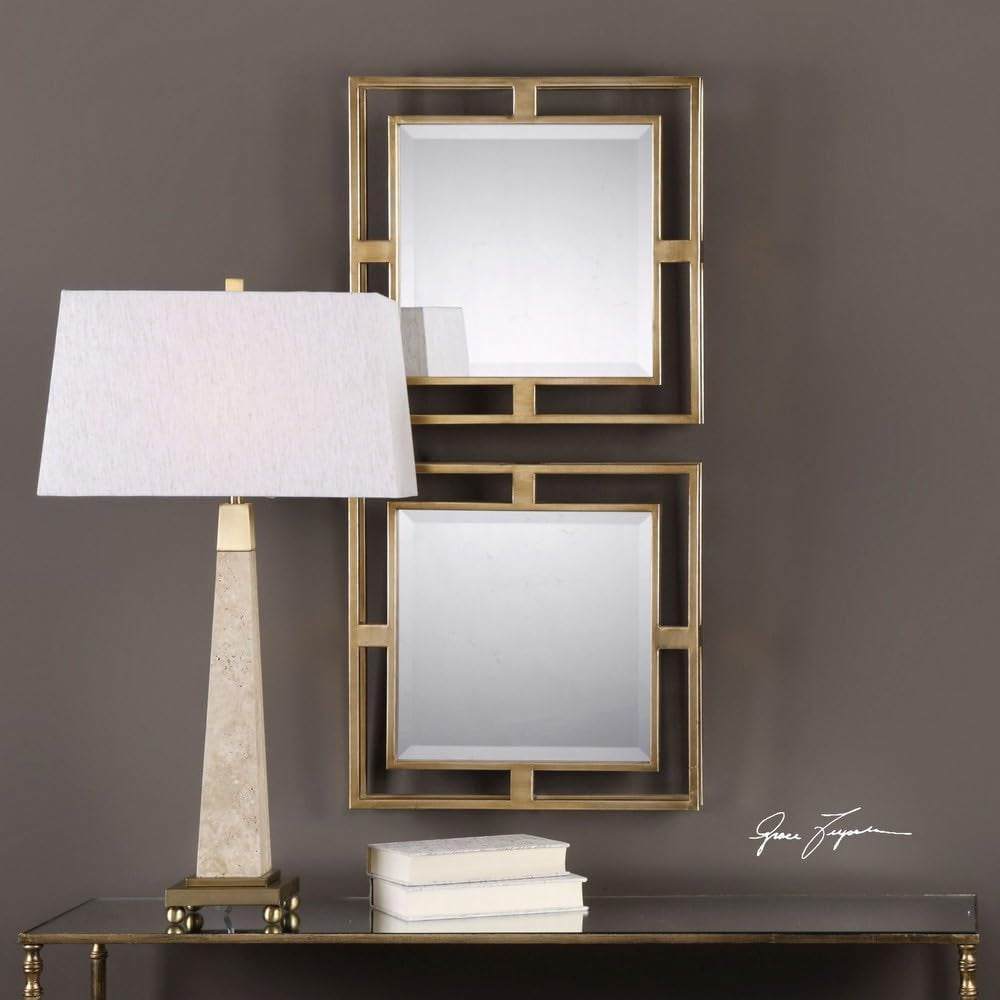 Allick 18 Inch Square Mirror Antiqued Gold Set Of 2