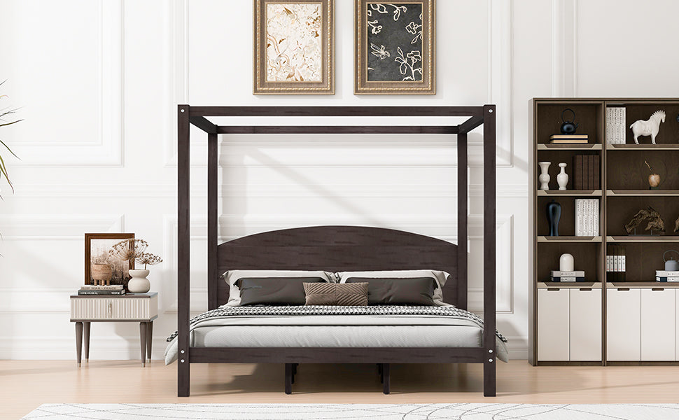 King Size Canopy Platform Bed with Headboard and Support Legs