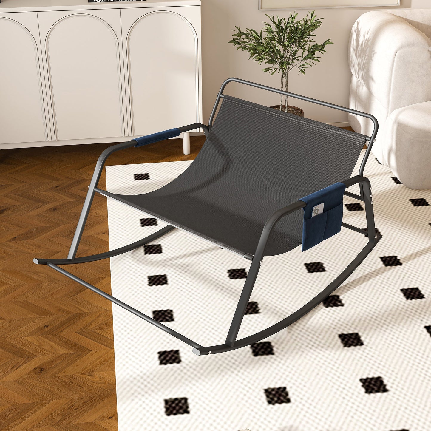 Rocking Chair with Storage, Cushions & Armrests