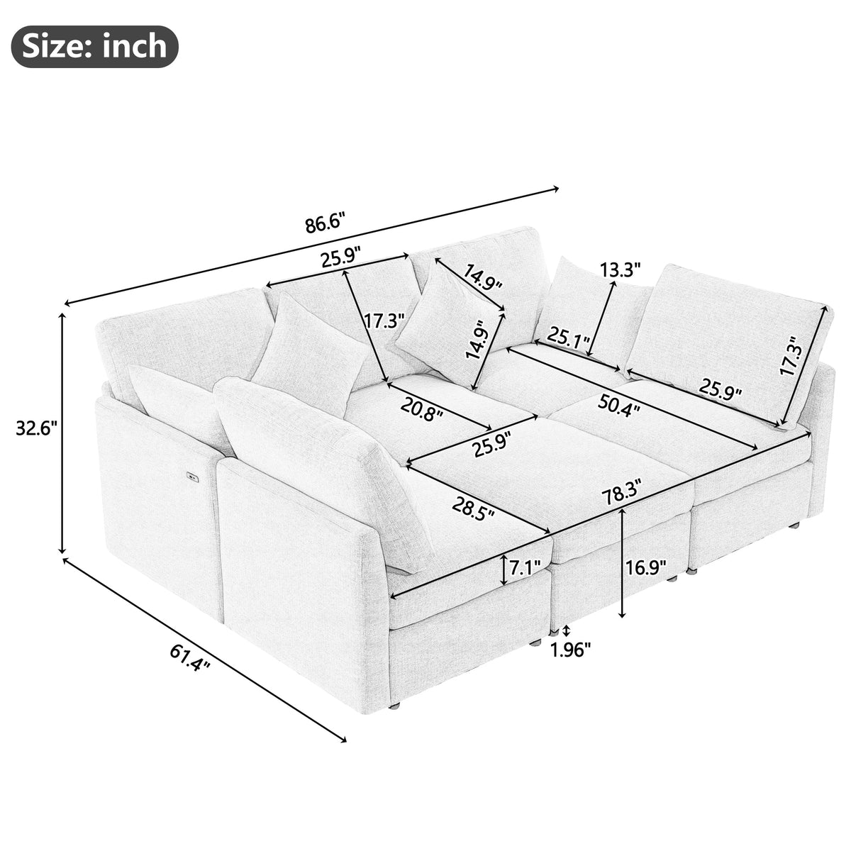 86.6" Modular Sectional Sofa with Movable Ottoman