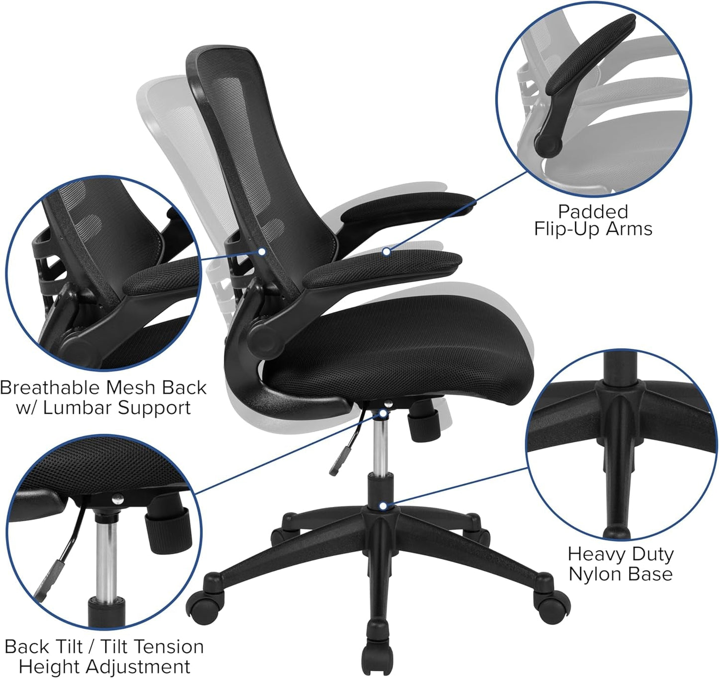 Mid Back Ergonomic Office Chair With Adjustable Height