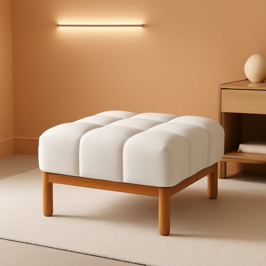 Square White Upholstered Ottoman Featuring Dense Foam
