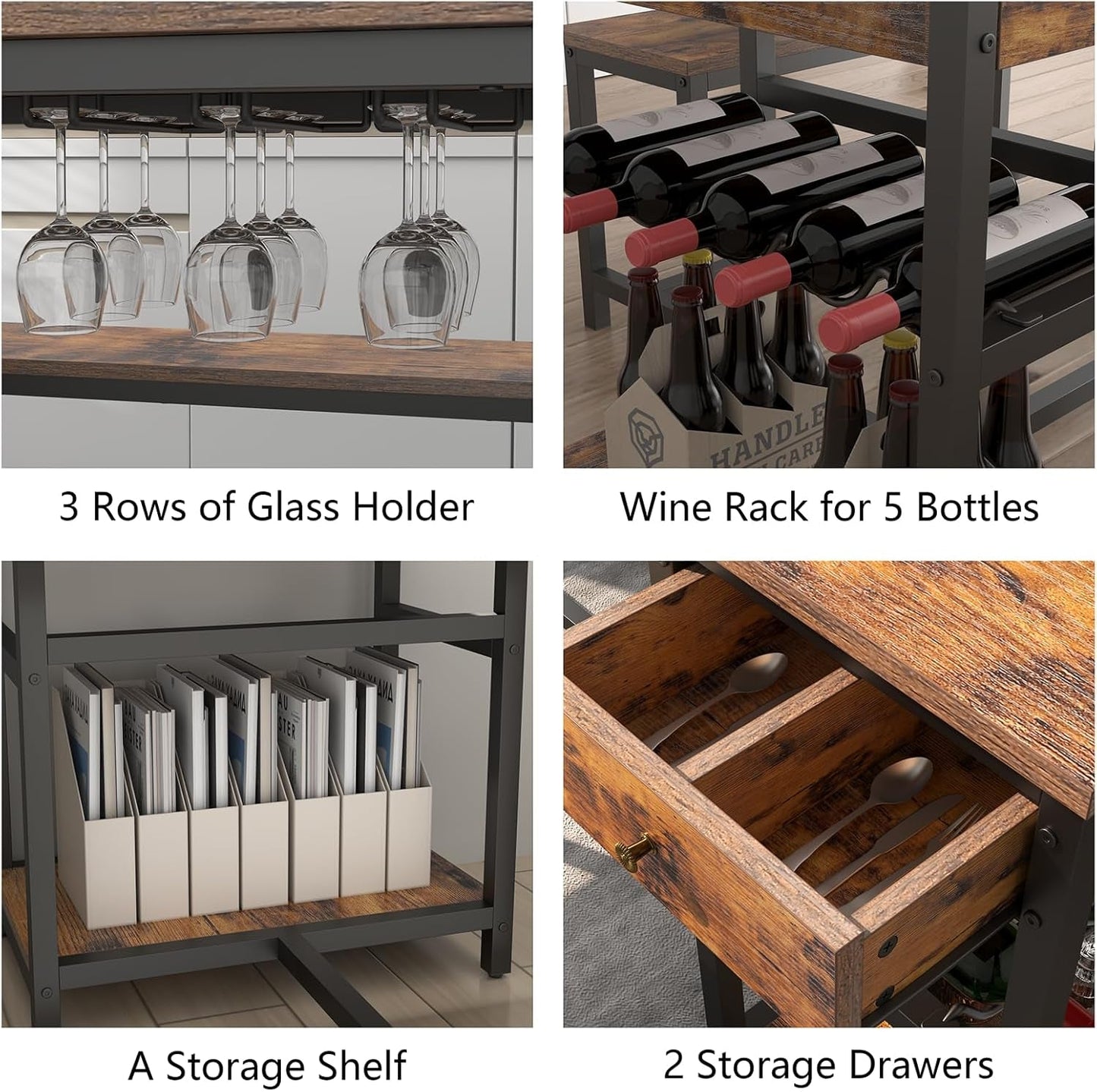 Rustic Dining Table Set For 4 To 6 With Storage Drawer