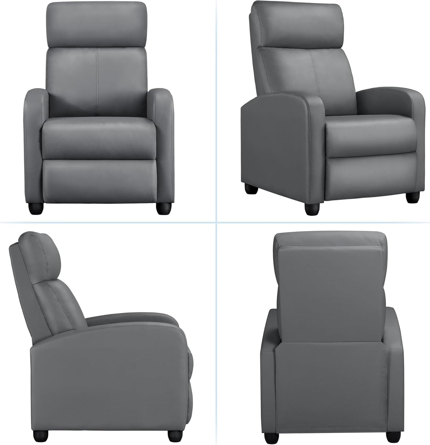 Gray PU Leather Recliner Chair With Lumbar Support