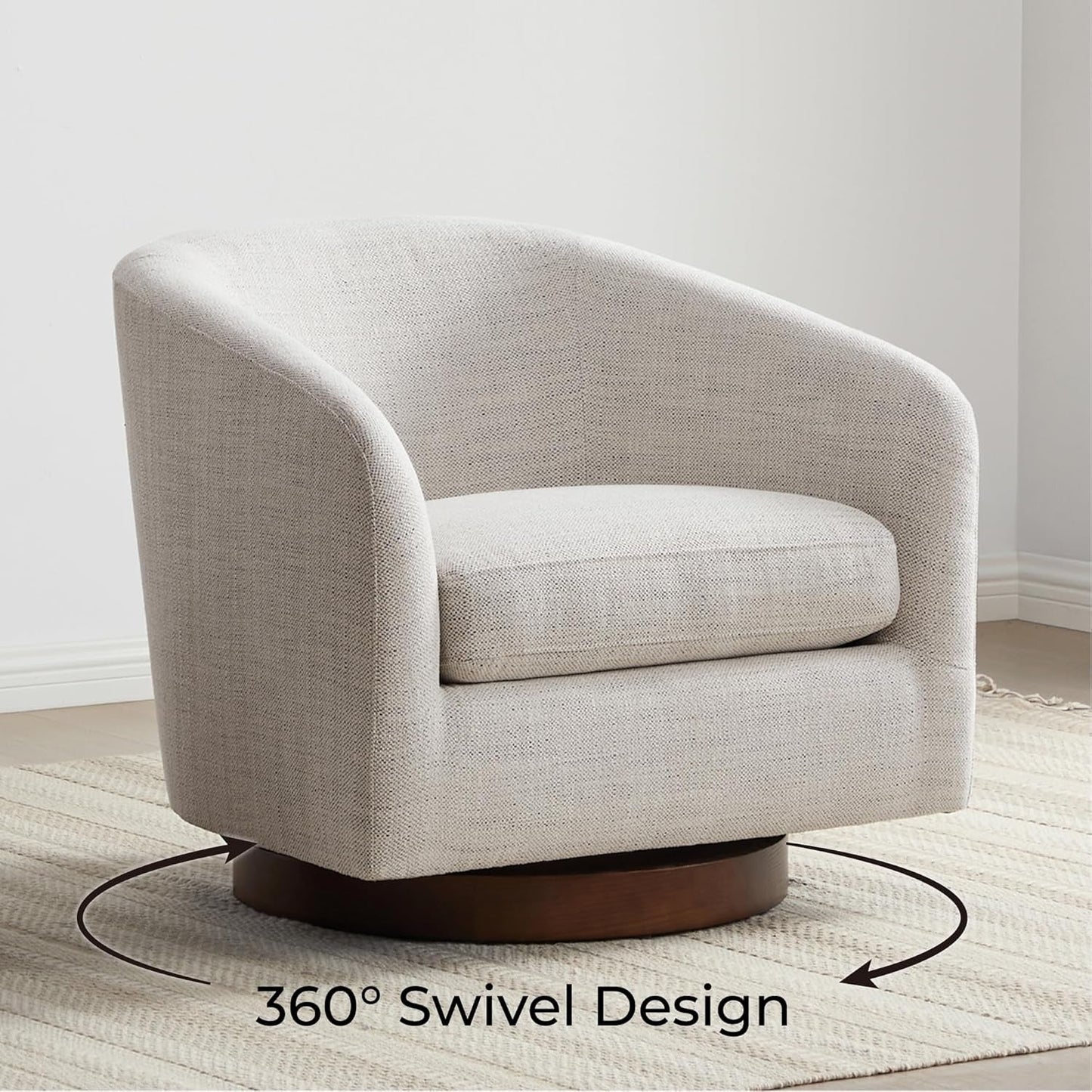 Ivory Swivel Barrel Chair With Plush Foam Back Cushion