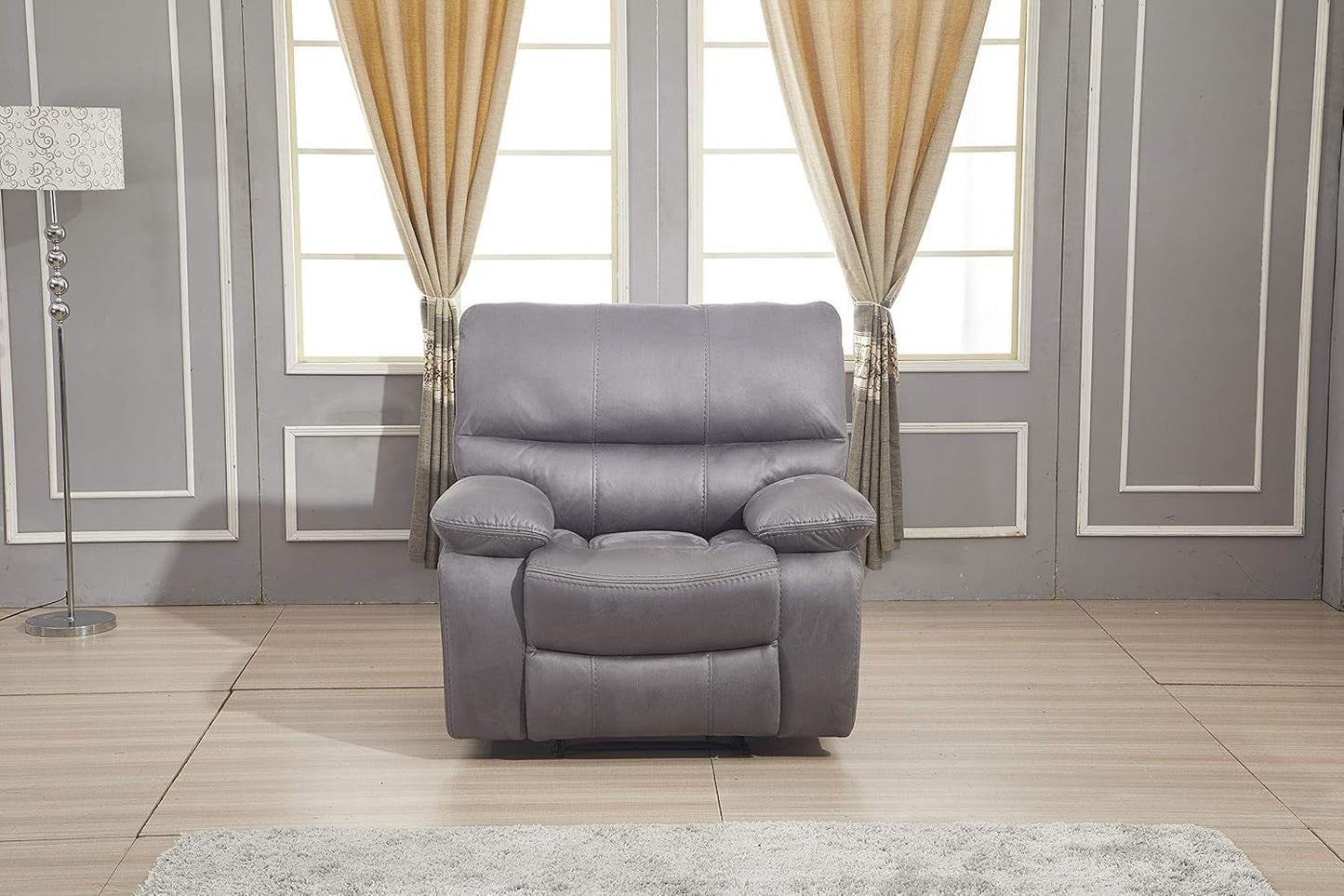 Microfiber Reclining Sofa Set Grey Living Room 8007