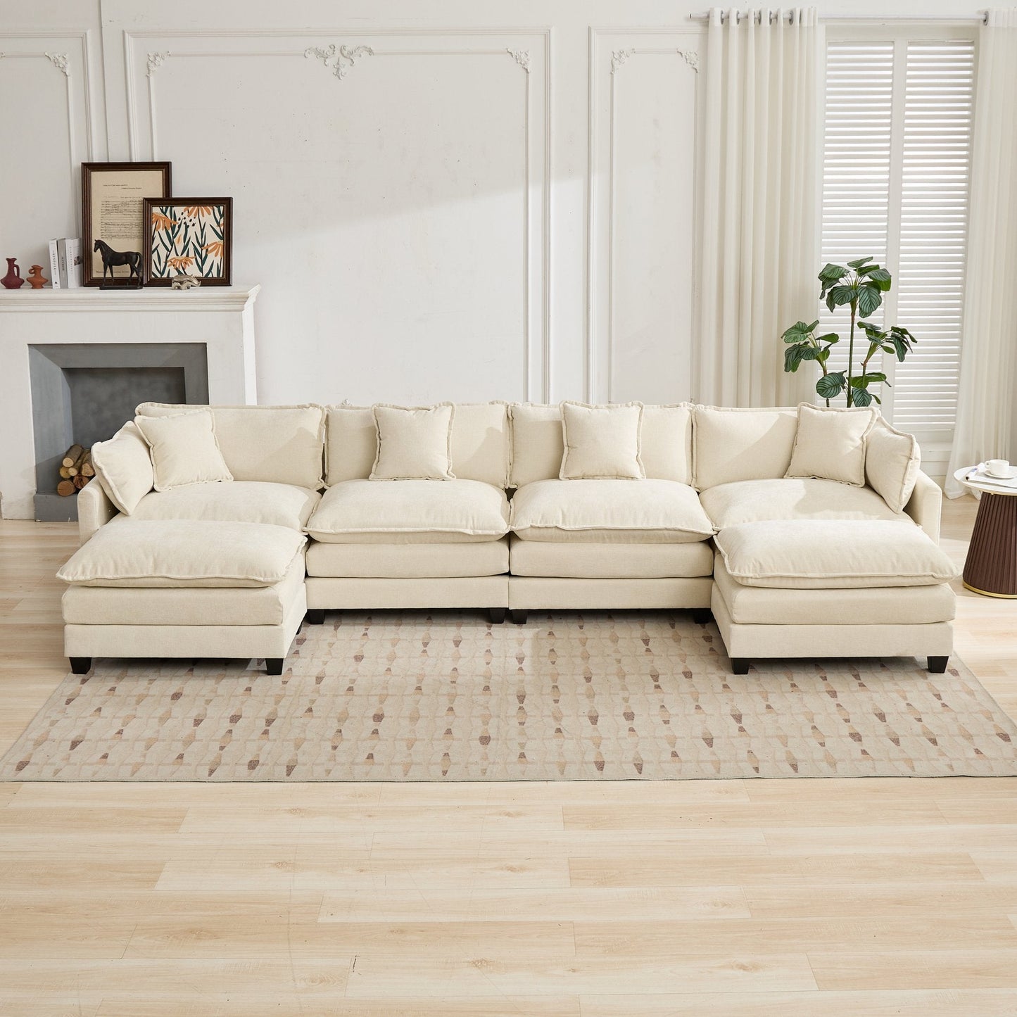 Cloud 4 Seats Sofa (Ottoman is not included) with Chenille Fabric in Beige