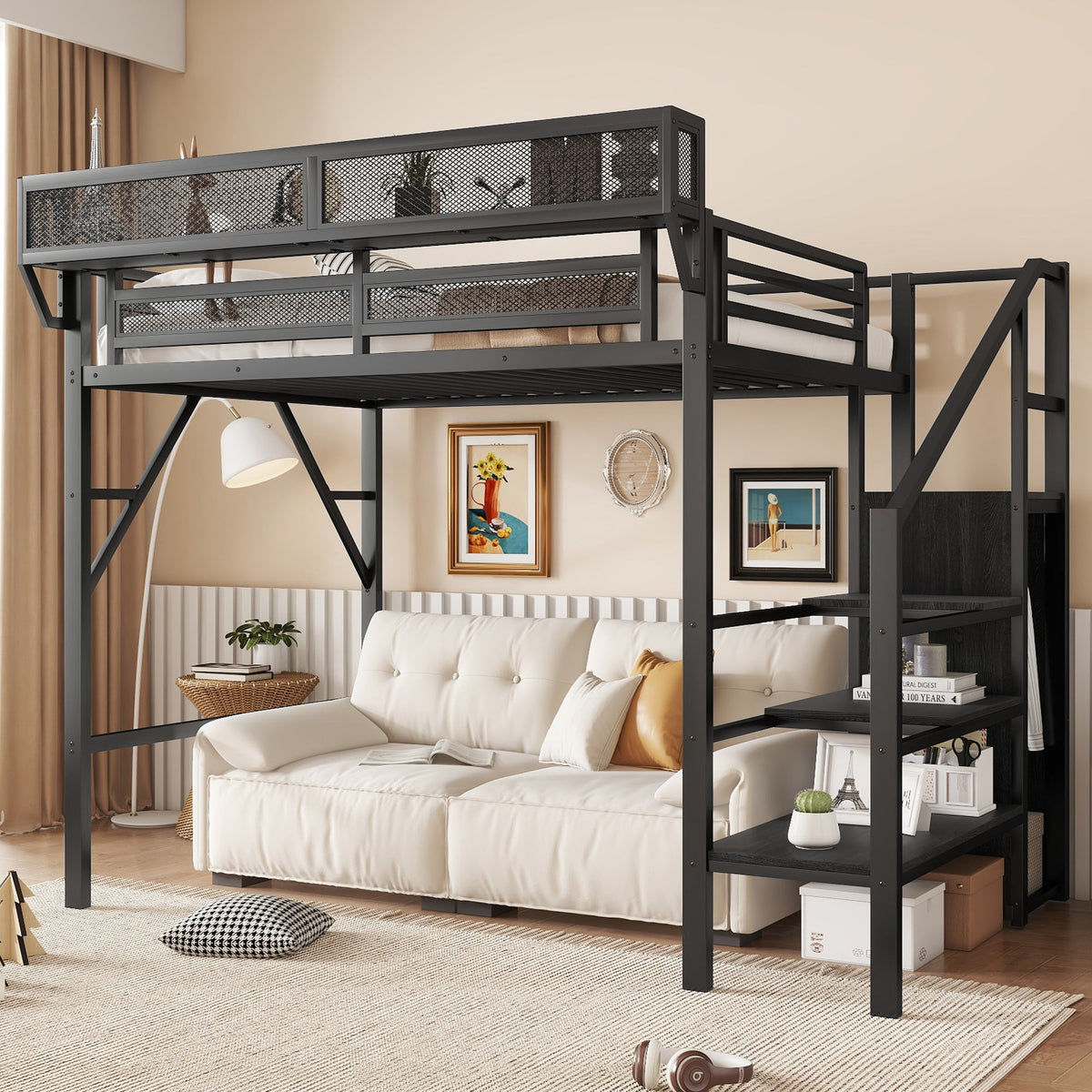 Twin Size Loft Bed with Stairs and Storage