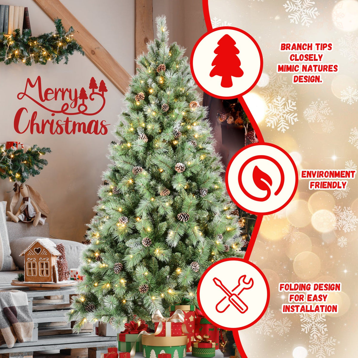 8FT Christmas Tree with 550 Warm Lights