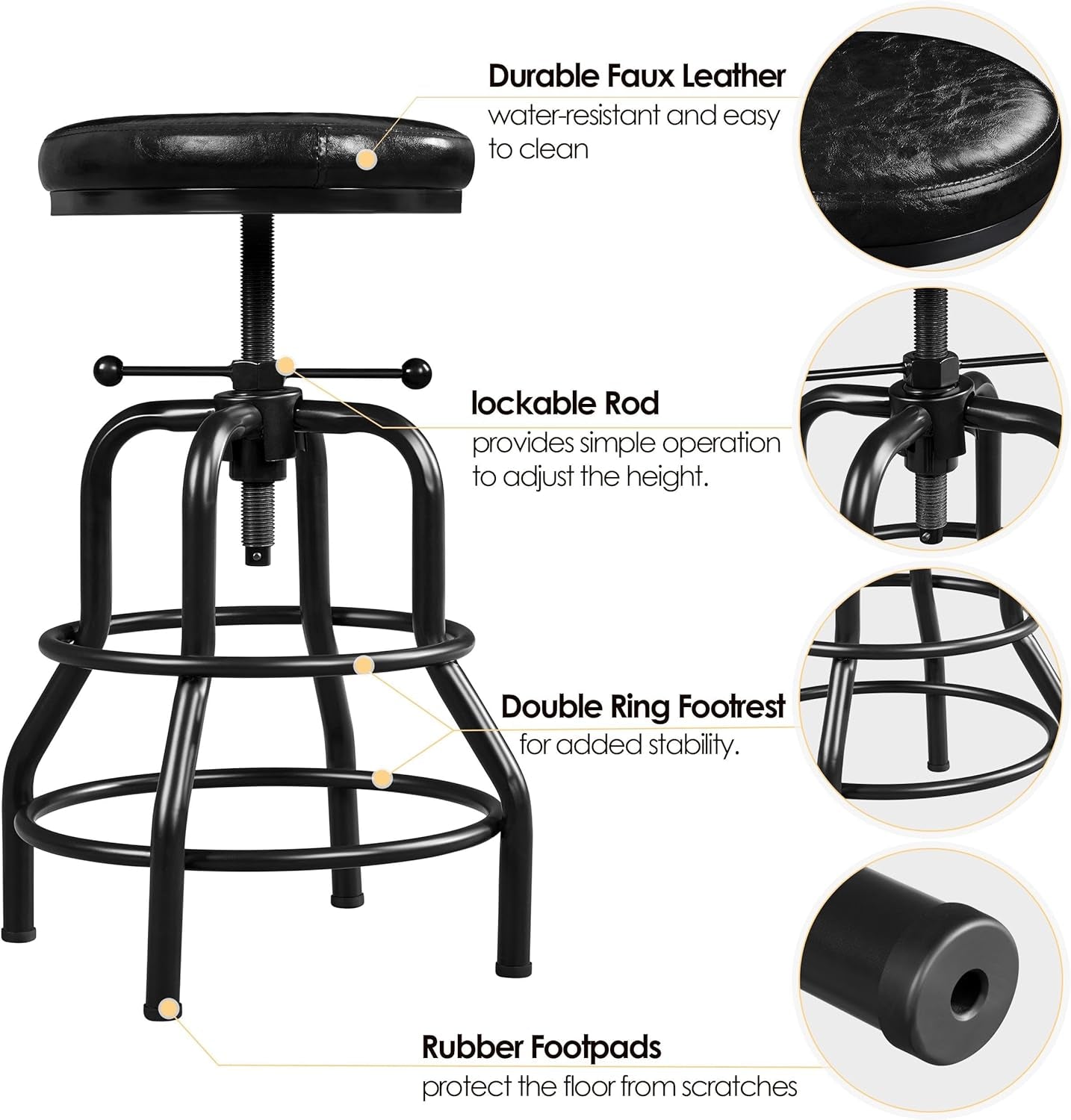 Black Bar Stool 21 To 28 Inch Industrial Kitchen Stool