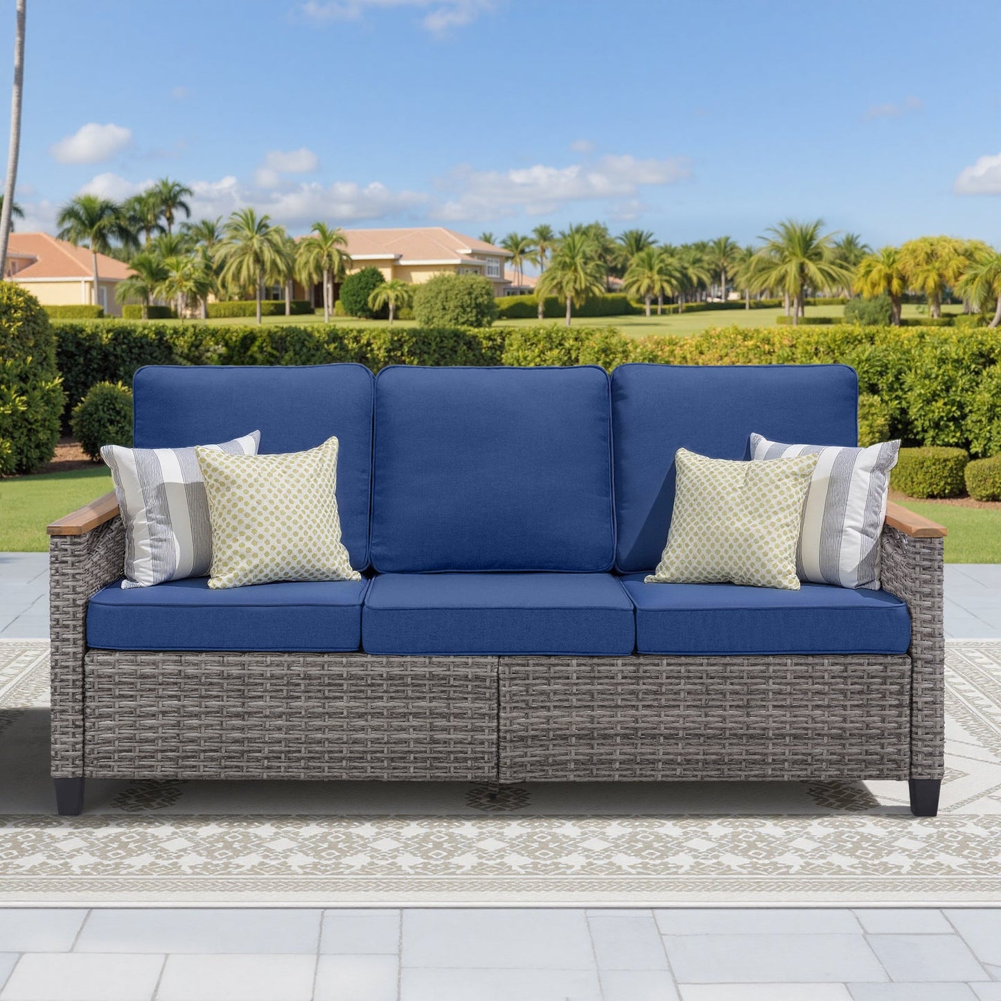 69.7" Wide Outdoor Wicker Patio Sofa, Deep Seating Outdoor Couch