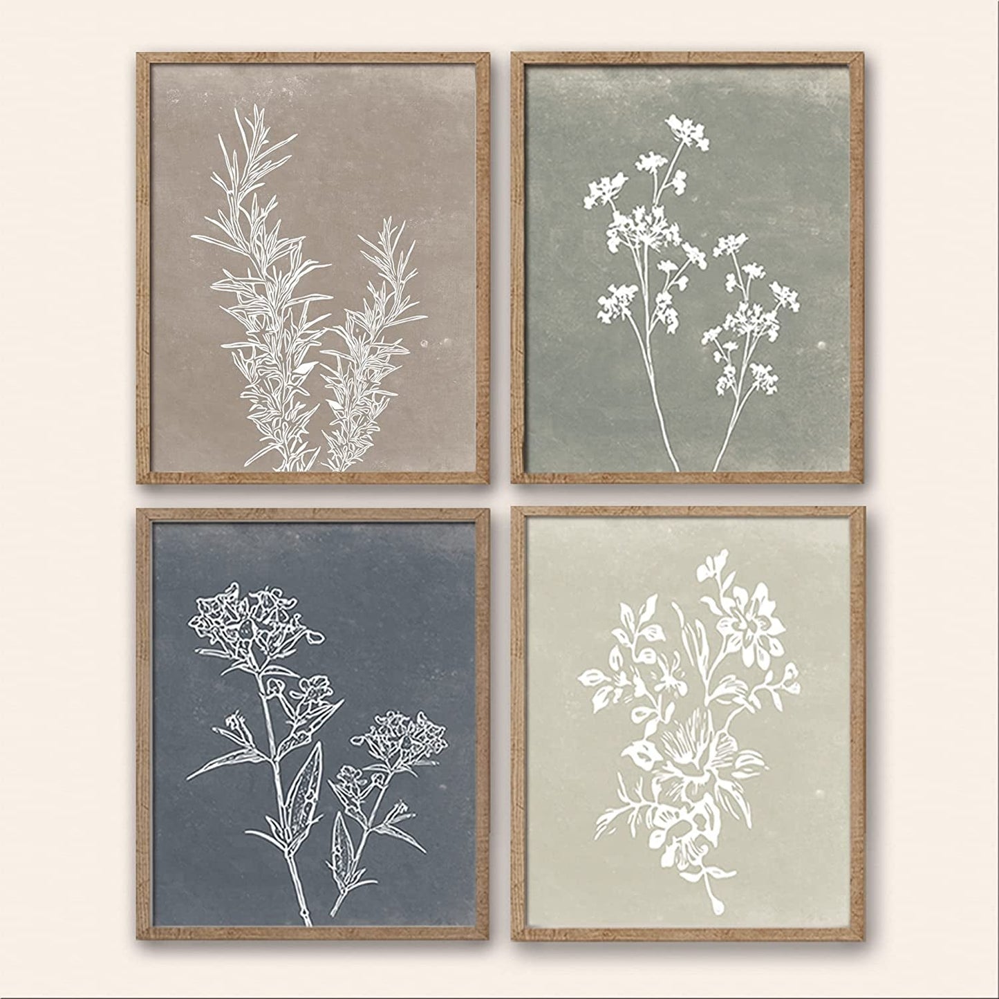 Framed Botanical Wall Art Set Of 4 With Walnut 10x10 Frames