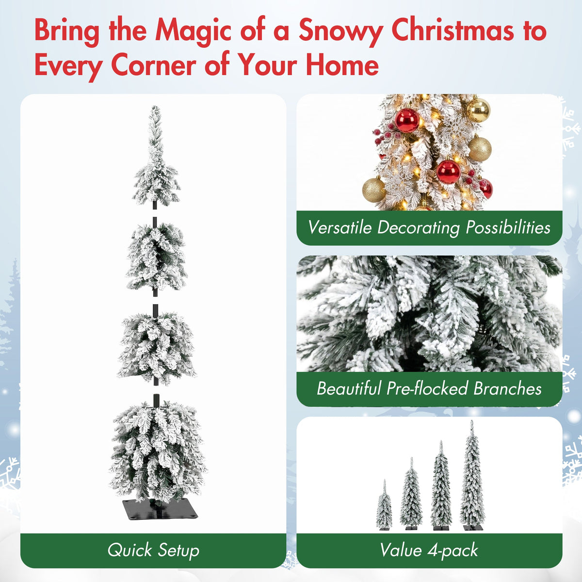 4 Pack Pre-Flocked Christmas Trees