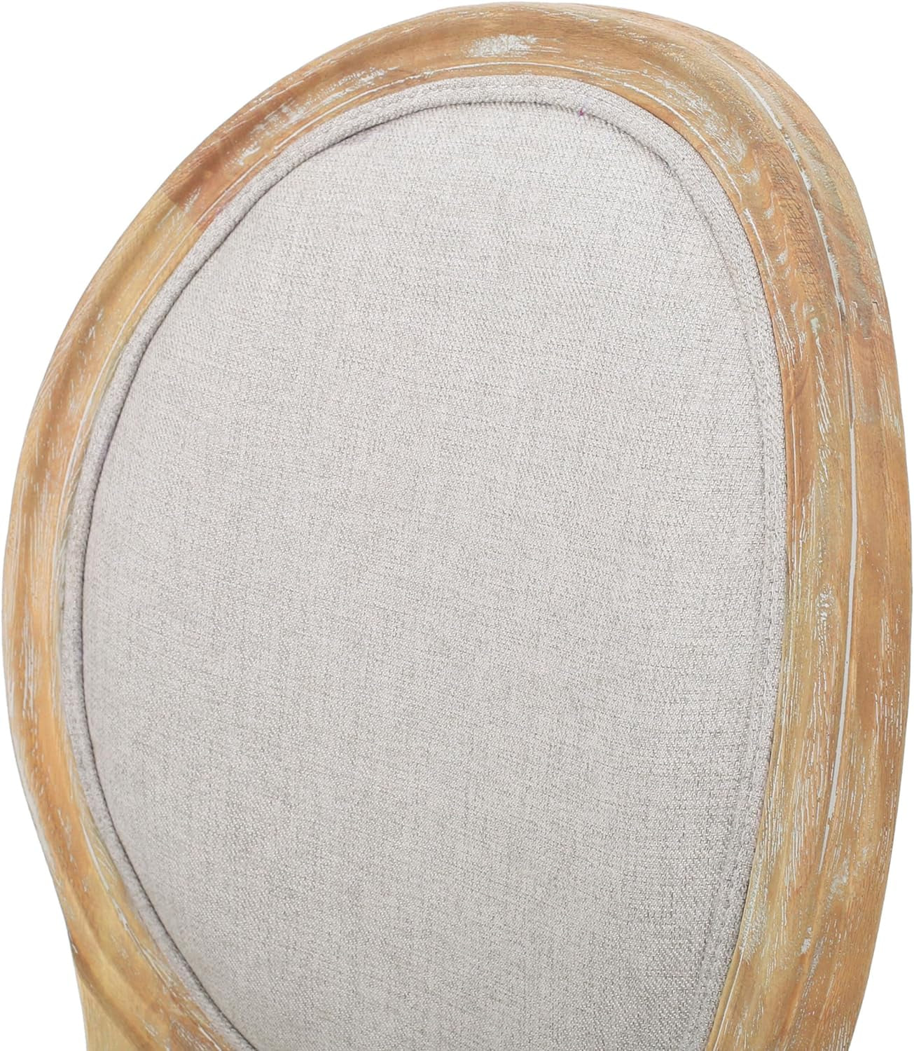 Phinnaeus Beige Polyester Fabric Dining Chairs Set Of 2 close-up view of the upholstered back and wooden frame