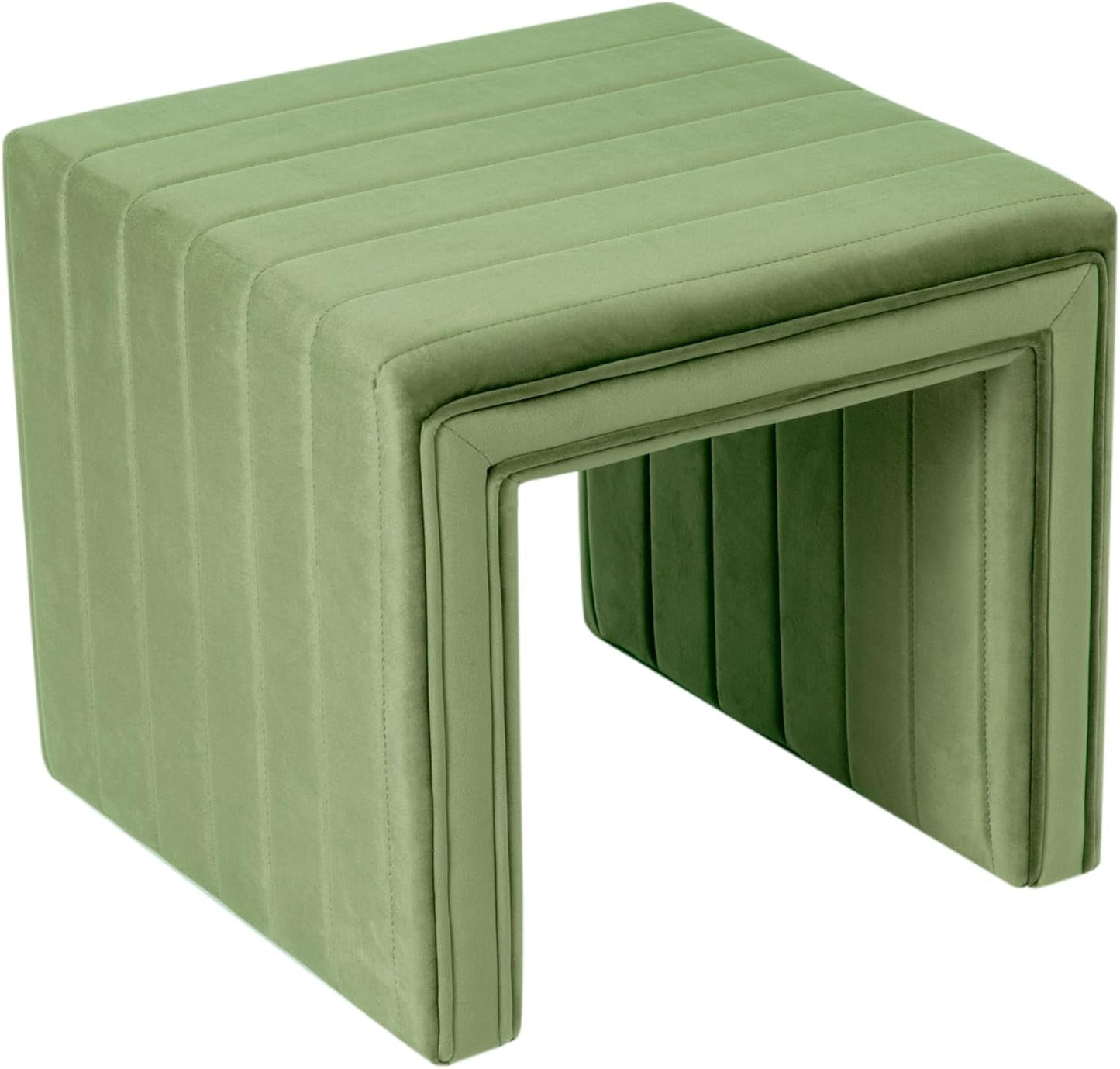 Green Velvety Tufted Ottoman Footstool 18.5 Inches