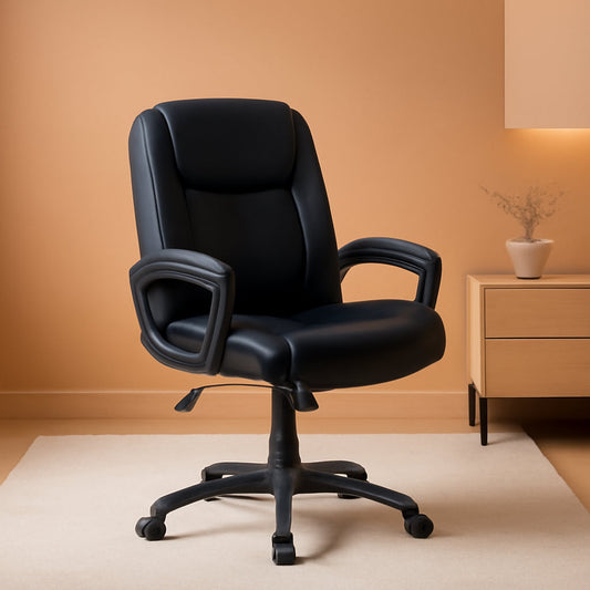Black PU Mid-Back Office Chair Height Adjustable Ergonomic