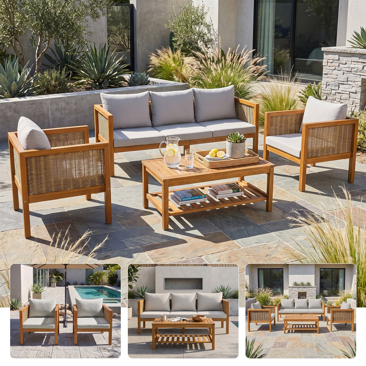 4 Pieces Patio Sofa Set Outdoor Seating Group