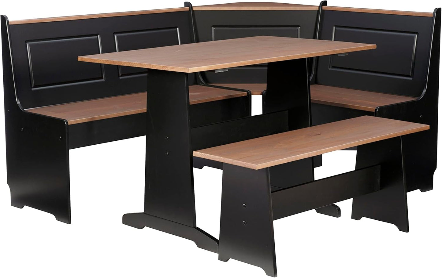 Black Pecan Five Seat Dining Set With Storage Benches
