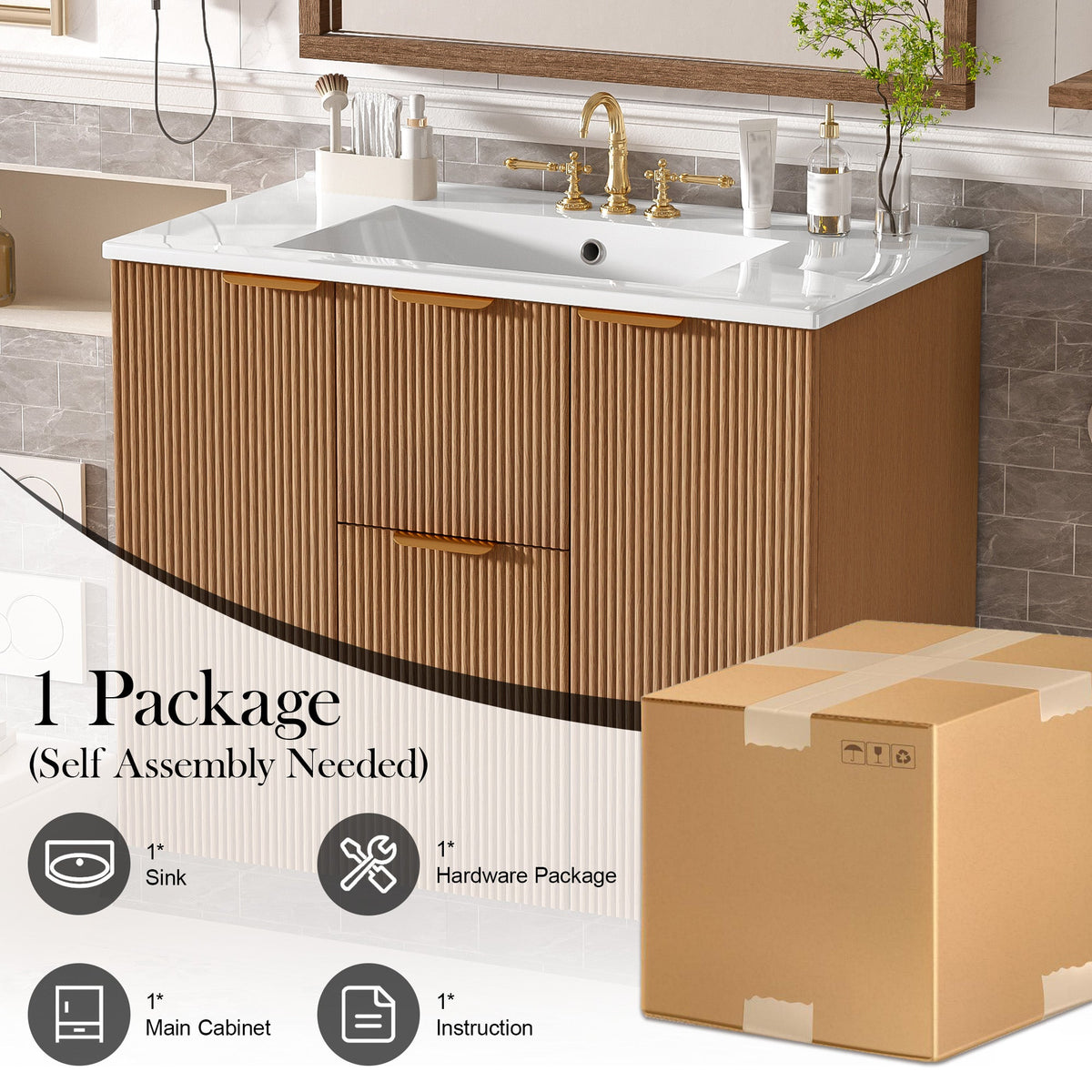 36 Inch Single Sink Bathroom Vanity with Ceramic Top