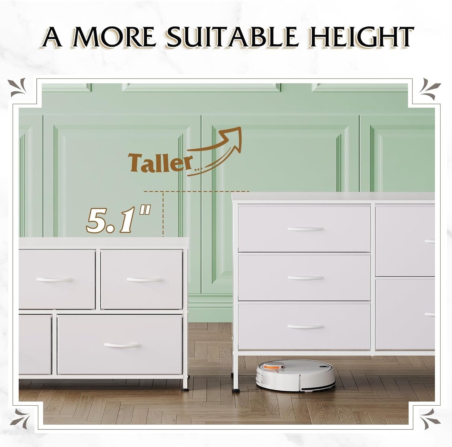 Fabric Dresser With 5 Drawers White For Bedroom Storage Organizer