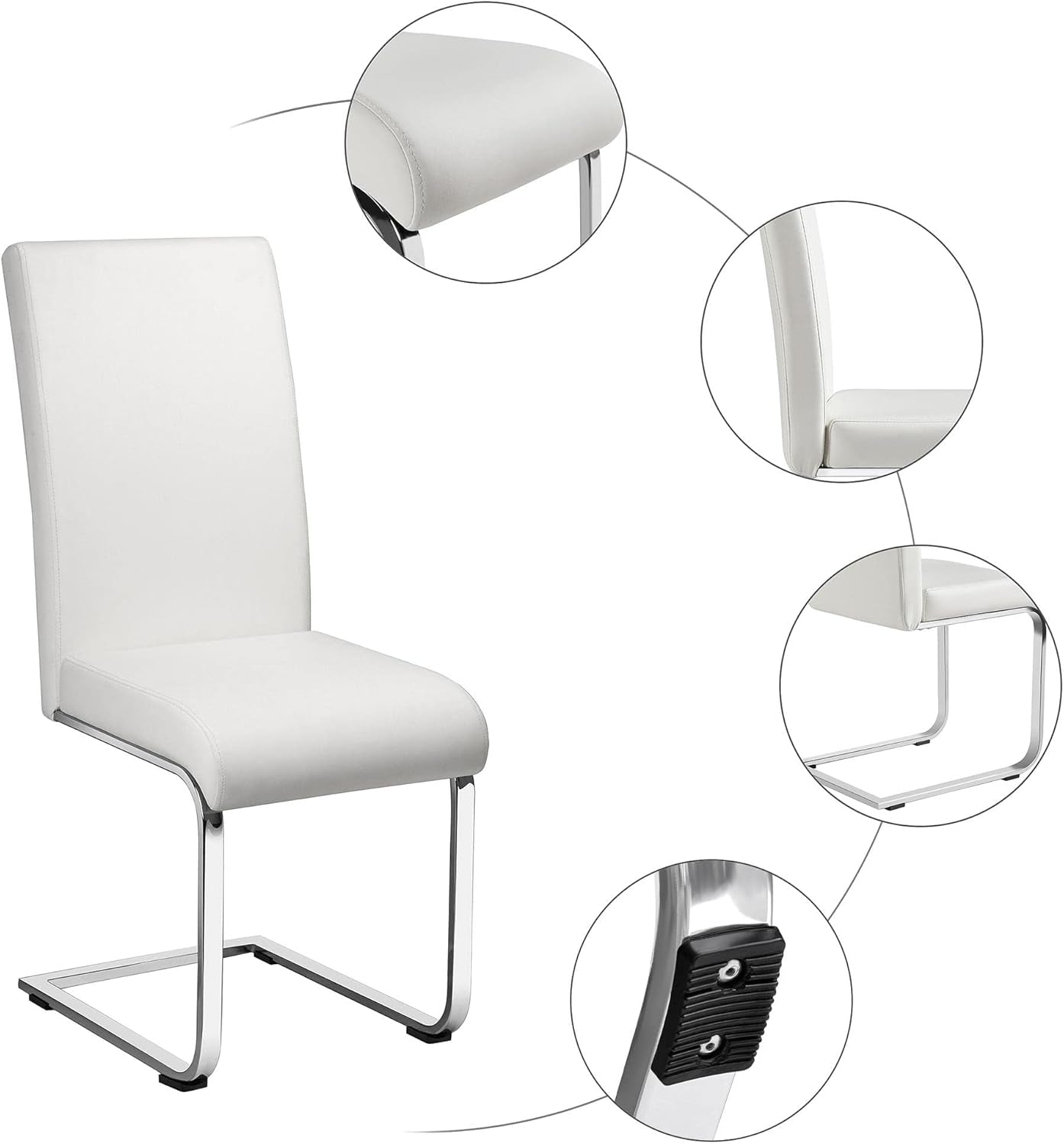 Set Of 2 High Back Faux Leather Dining Chairs White