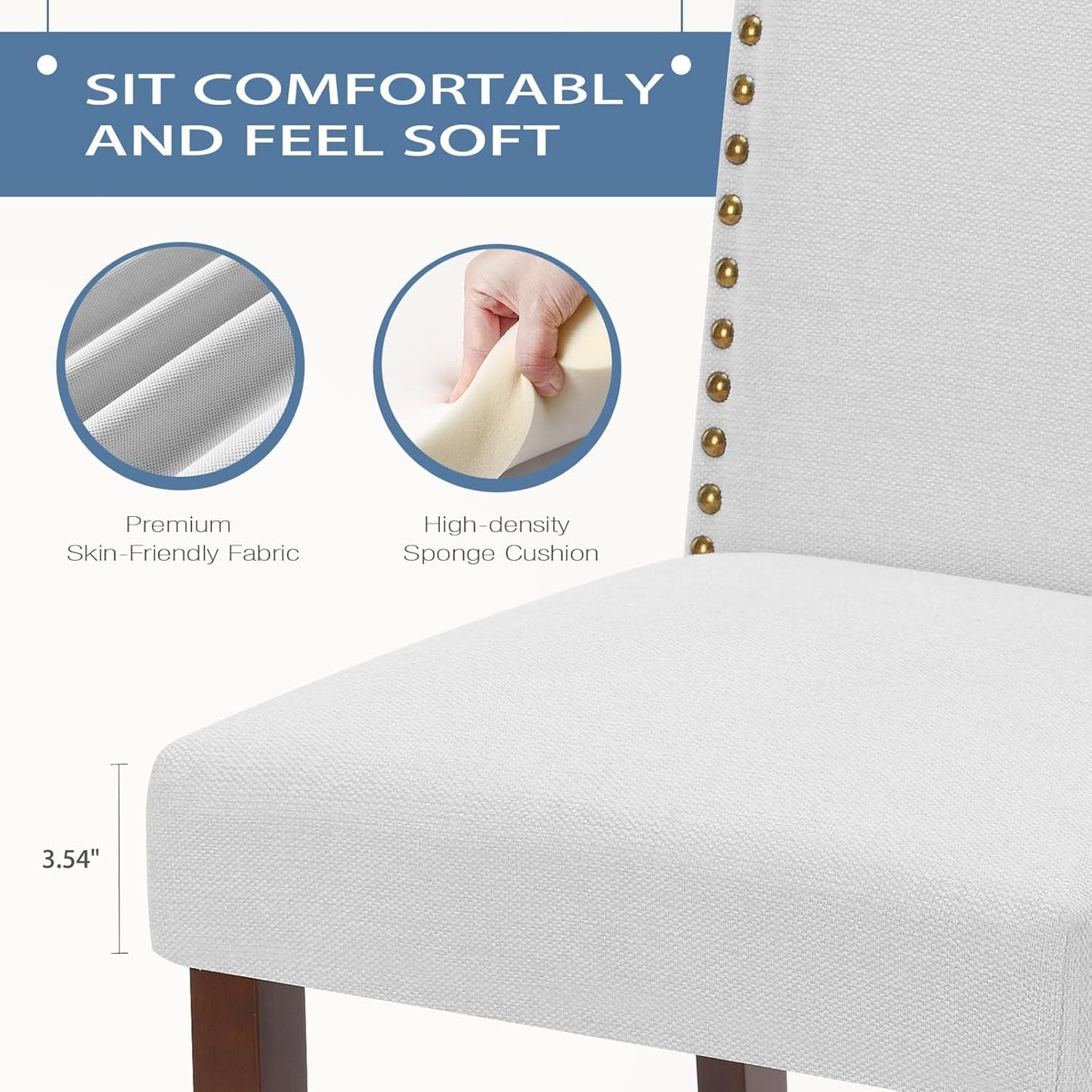 Nailhead Trim Fabric Dining Chairs Light Grey Six Pack