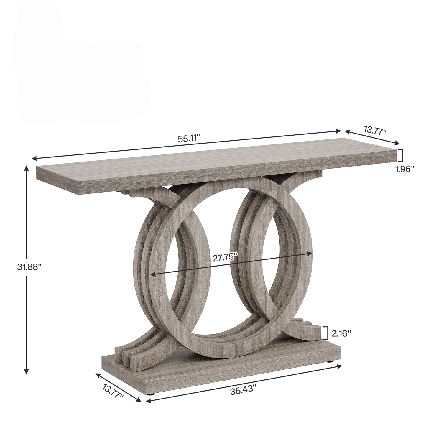 55” Farmhouse Console Table with Geometric Wooden Base
