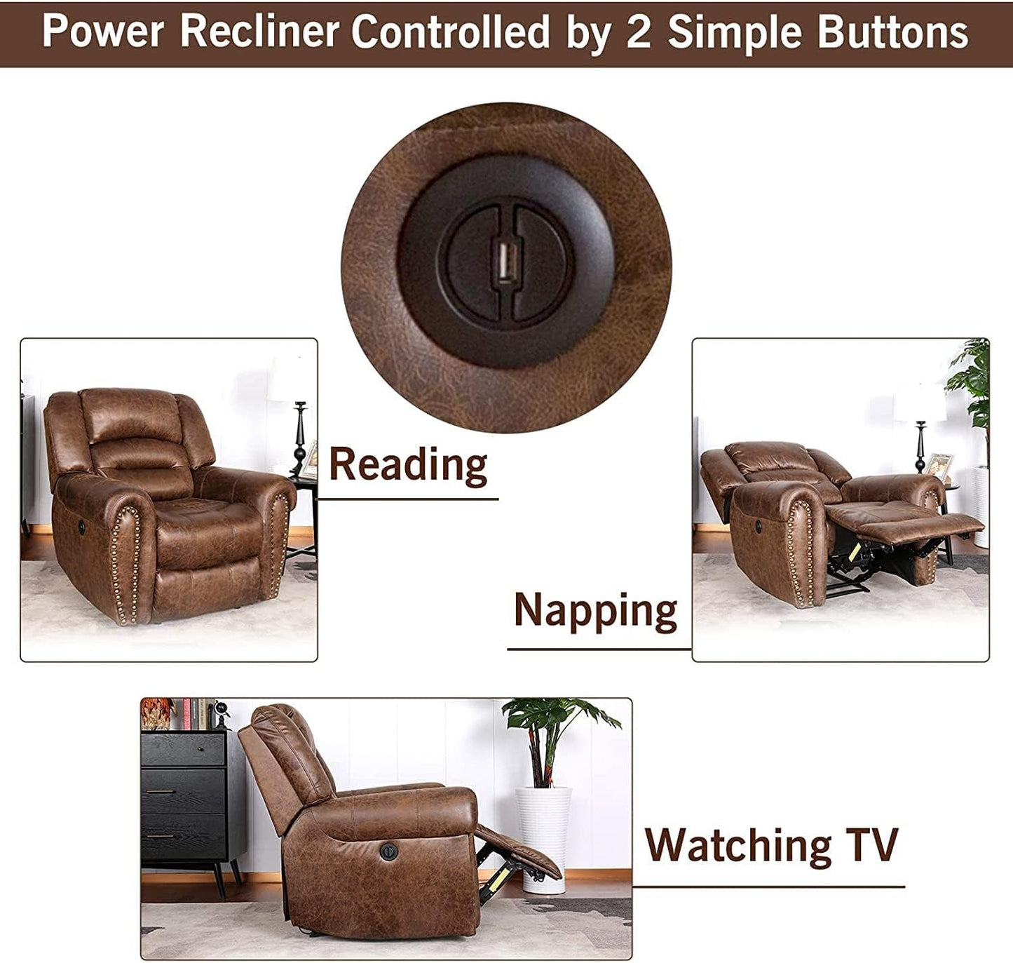 Nut Brown Electric Recliner Chair With USB Port Comfort