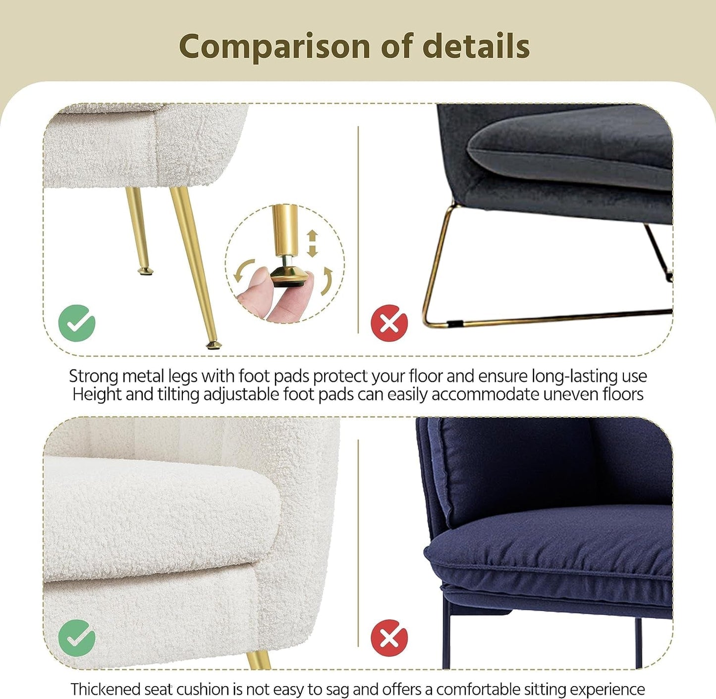 Ivory Boucle Upholstered Accent Chair Removable Cushion