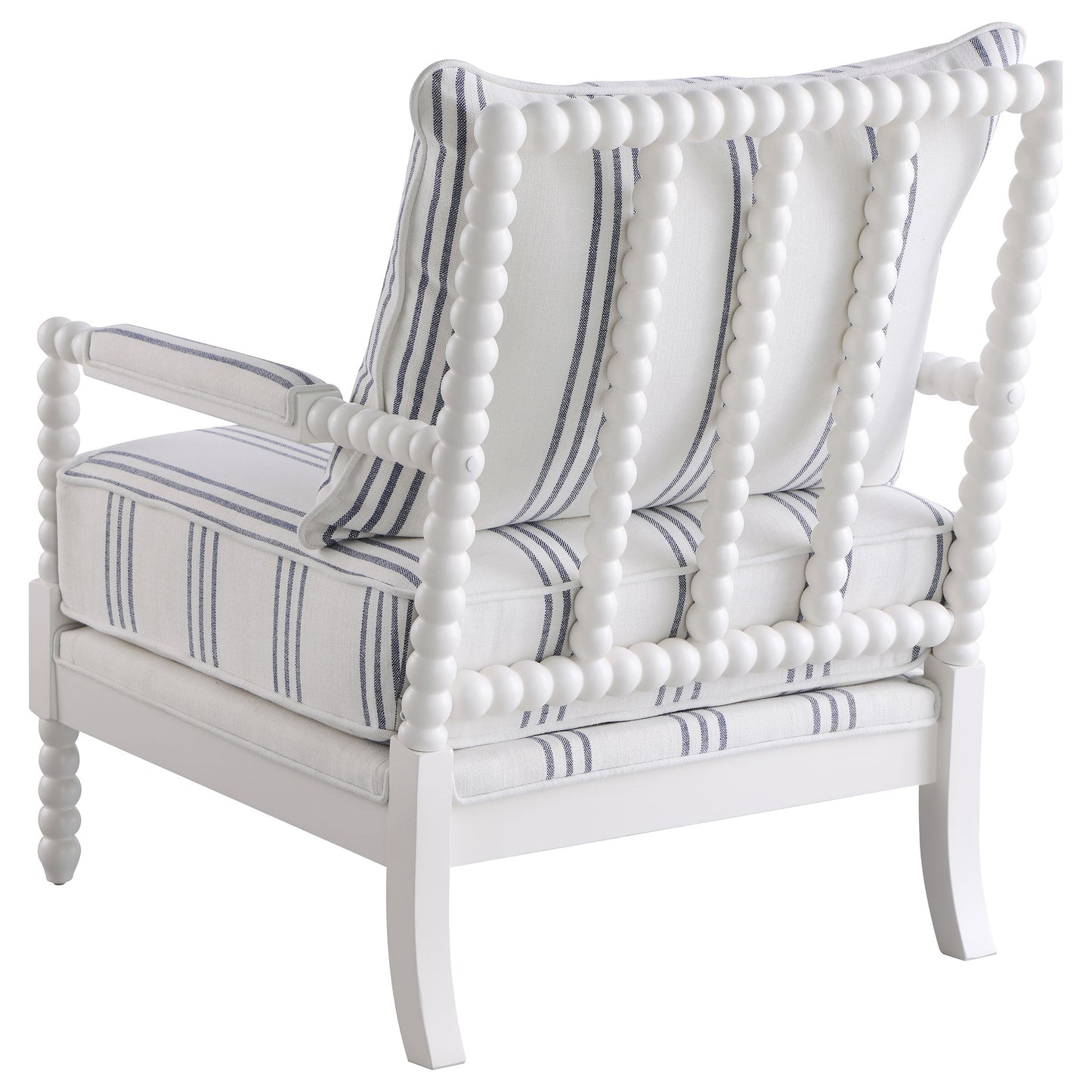White and Navy Upholstered Stripe Accent Chair with Linen-Like Fabric