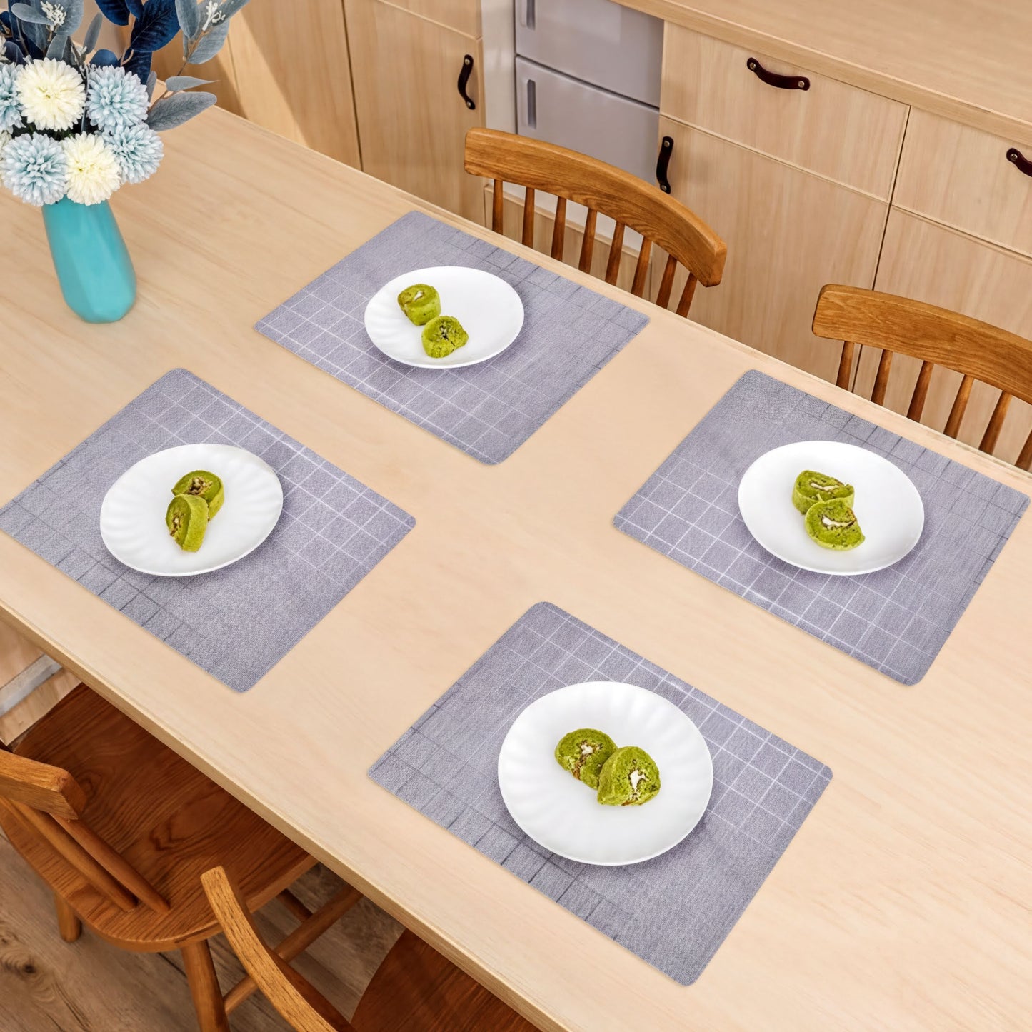 Woven PVC Placemats - Set of 8 Gray Non Slip Heat Resistant Table Mats