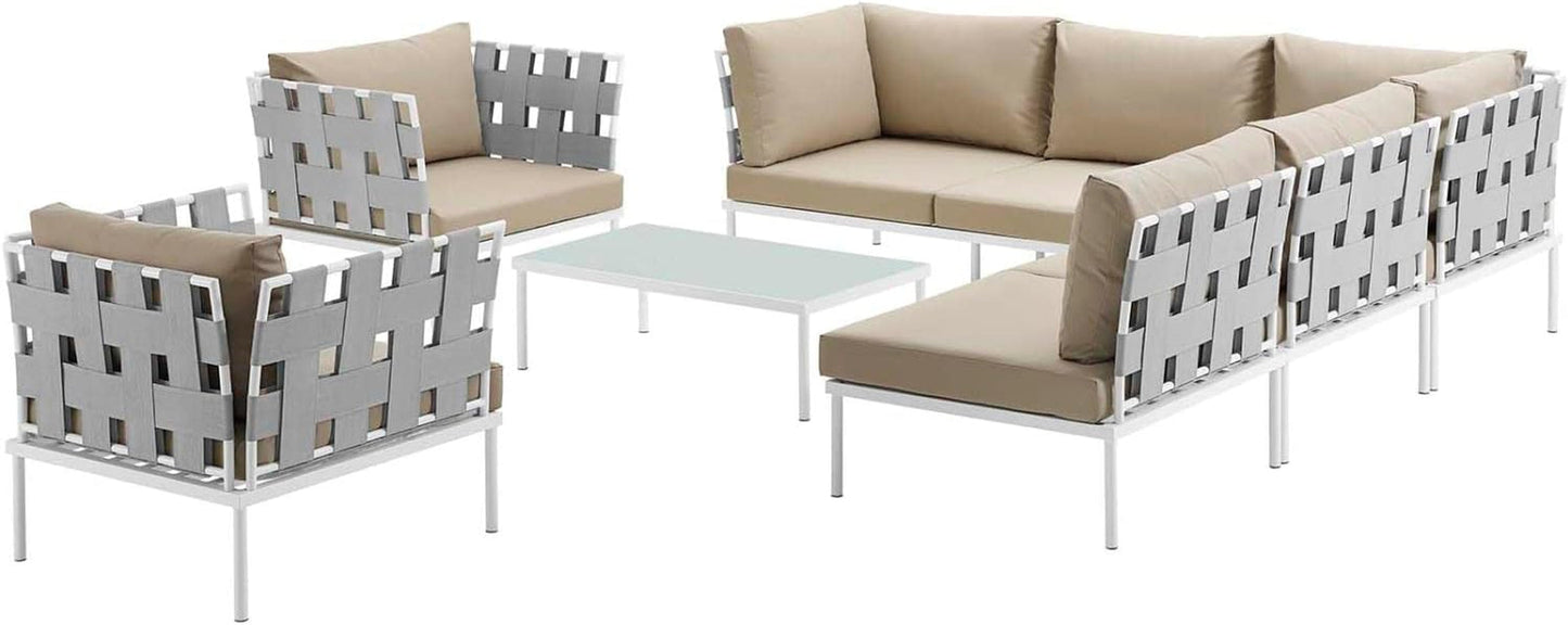 Harmony Aluminum Outdoor Sectional Sofa Set White Cushions