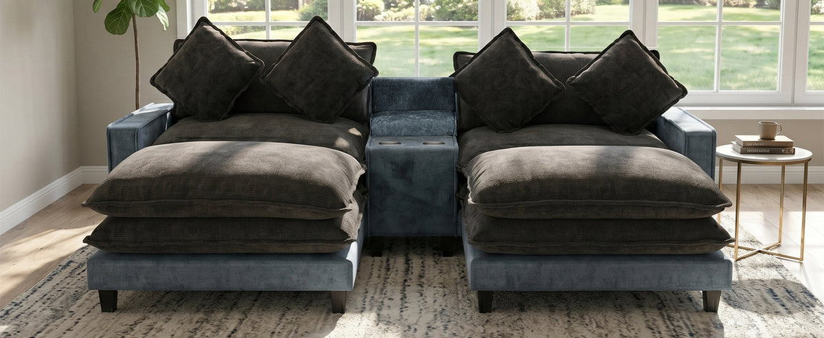111" Chenille Upholstered Sectional Sofa with Ottoman & Storage