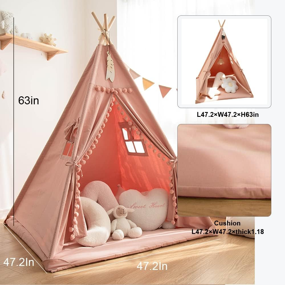 Kids Teepee Tent With Foldable Mat For Indoor Outdoor Play