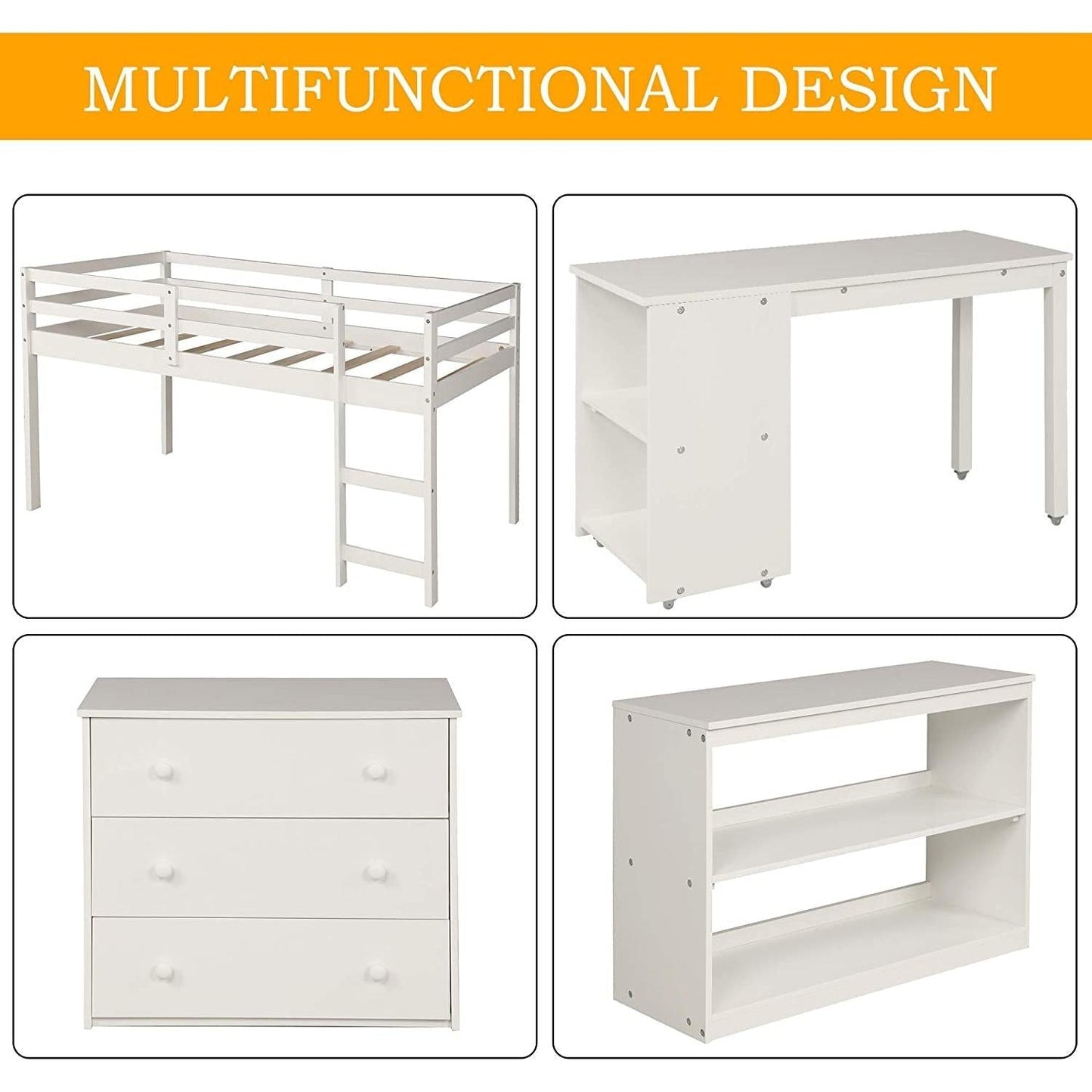 Twin Loft Bed With Rolling Desk And Storage For Small Rooms