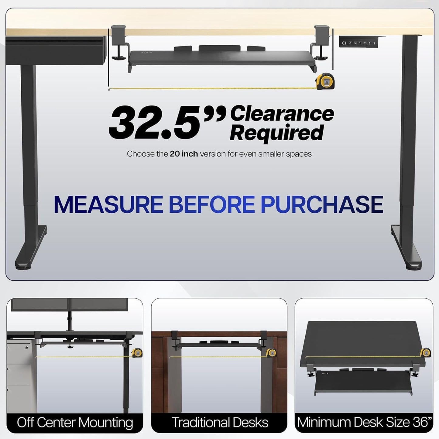 Under Desk Keyboard Tray 27x11 Inch C Clamp Mount Black
