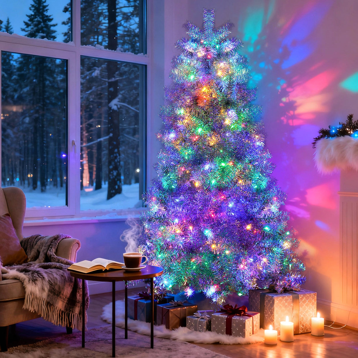 6FT Silver Pre-Lit Artificial Christmas Tree