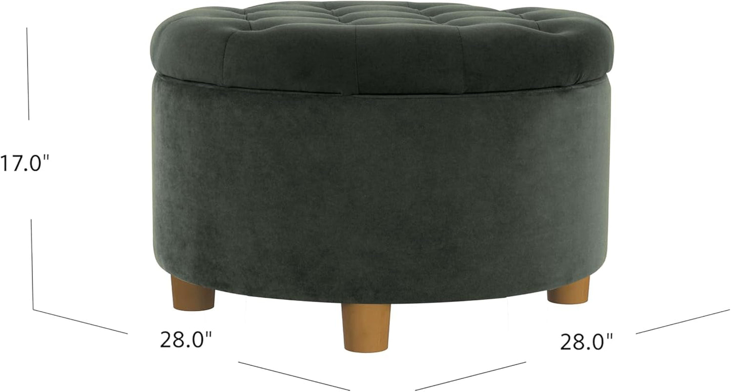 Handcrafted Loden Green Velvet Storage Ottoman 28In