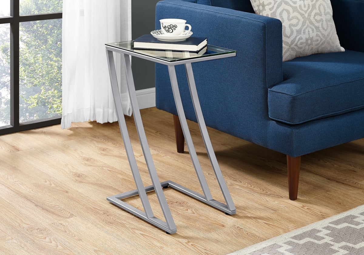 C-shaped Accent Table with Tempered Glass Top