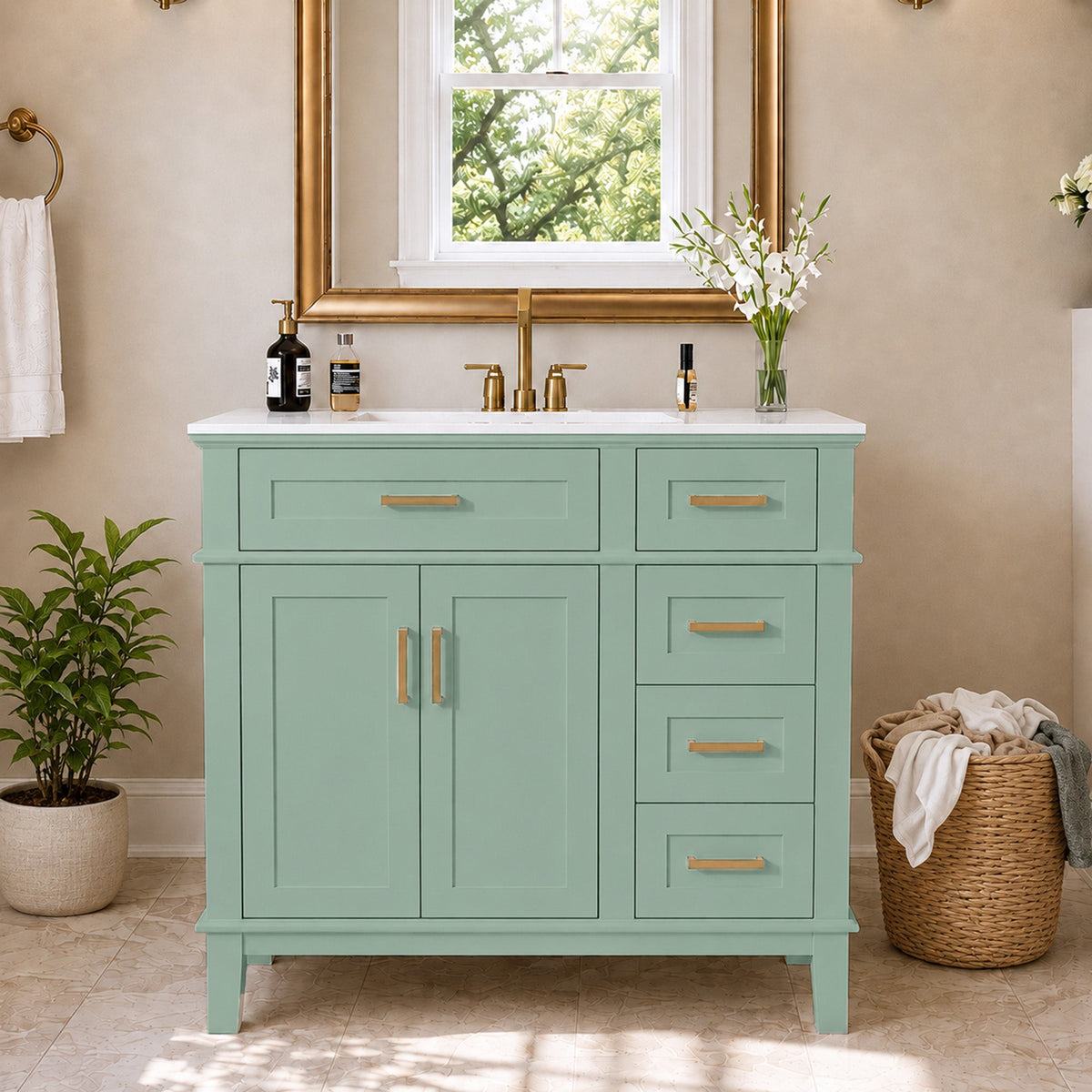36" Light Green Modern Bathroom Vanity