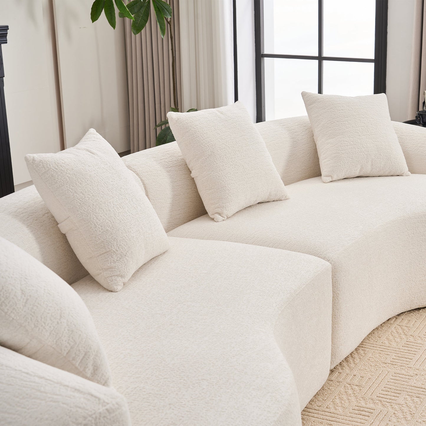 LY-025 Full Compression Sponge Sofa Cloud White Curved Modular Sectional 30D High-Density Chenille Sleeper Couch 110'L