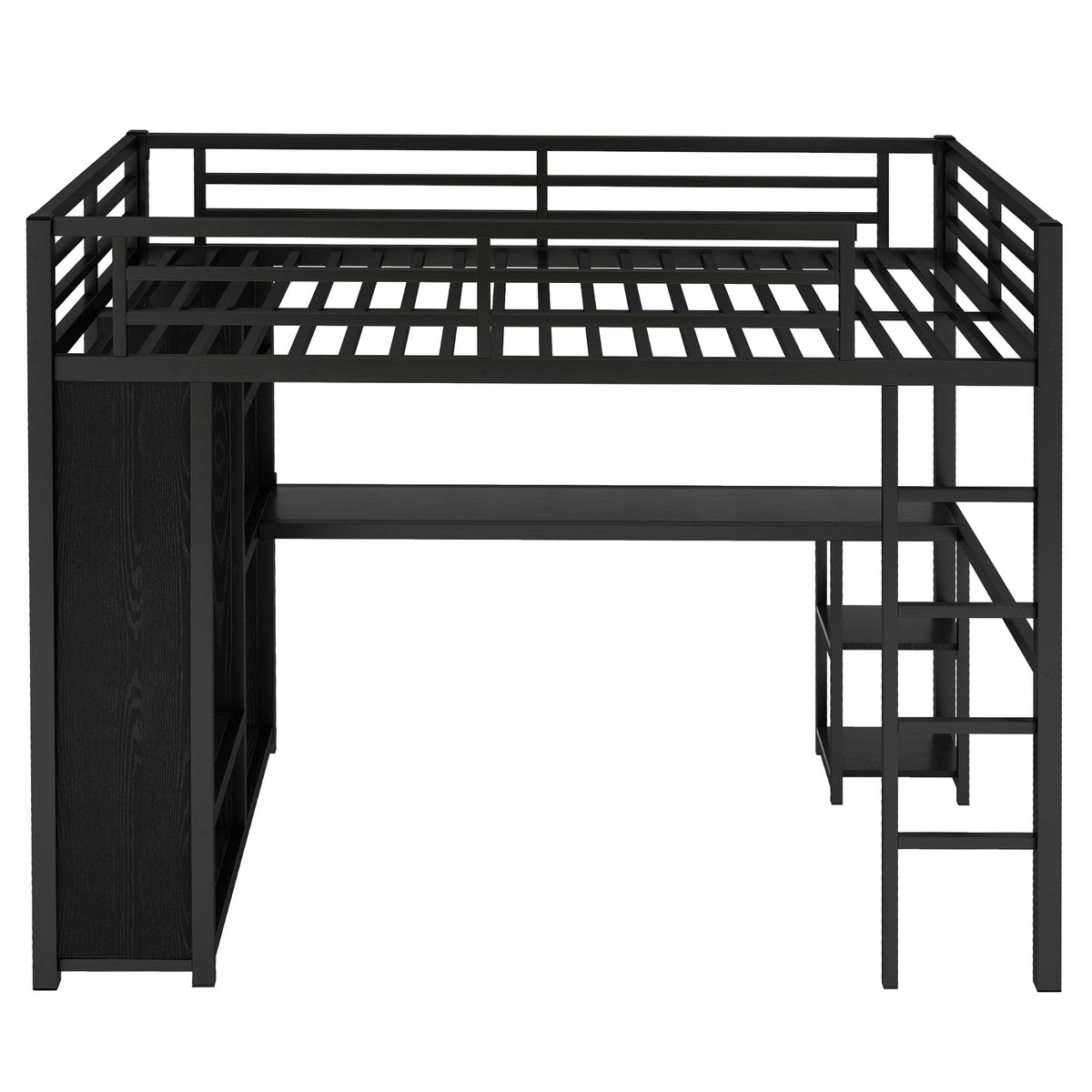 Full Size Loft Bed Frame with Built-in Wardrobe