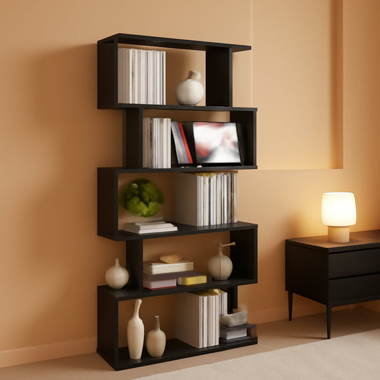 6 Tier S Shaped Bookshelf Freestanding Modern Display